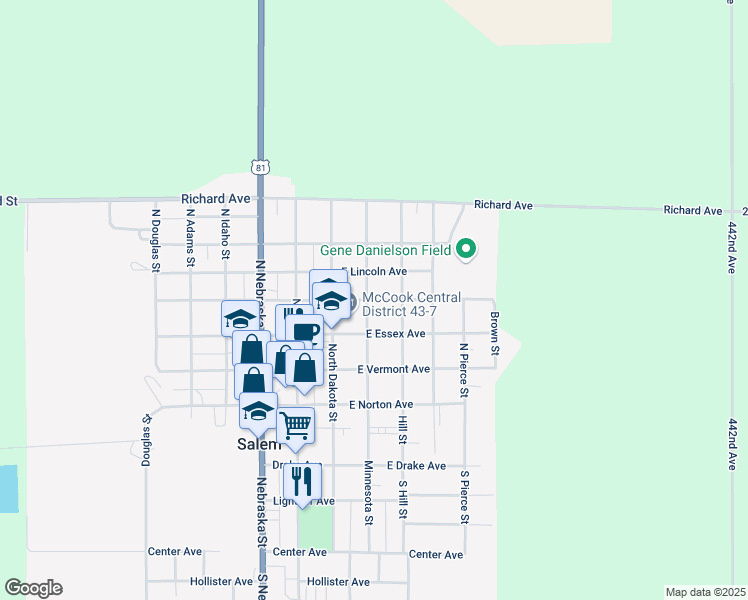 map of restaurants, bars, coffee shops, grocery stores, and more near 321 East Washington Avenue in Salem