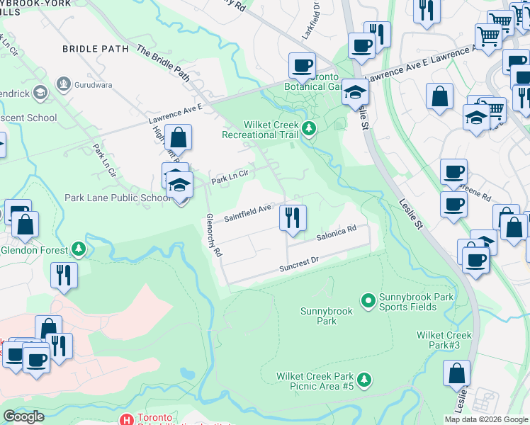 map of restaurants, bars, coffee shops, grocery stores, and more near 19 Saintfield Avenue in Toronto