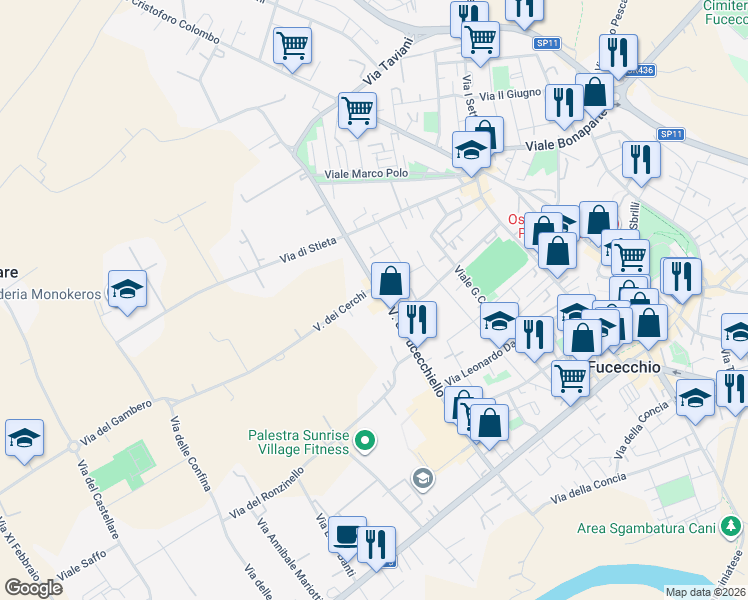 map of restaurants, bars, coffee shops, grocery stores, and more near 23 Via dei Cerchi in Fucecchio