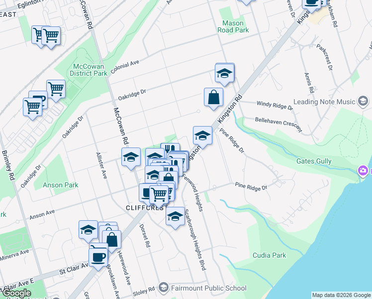 map of restaurants, bars, coffee shops, grocery stores, and more near in Toronto