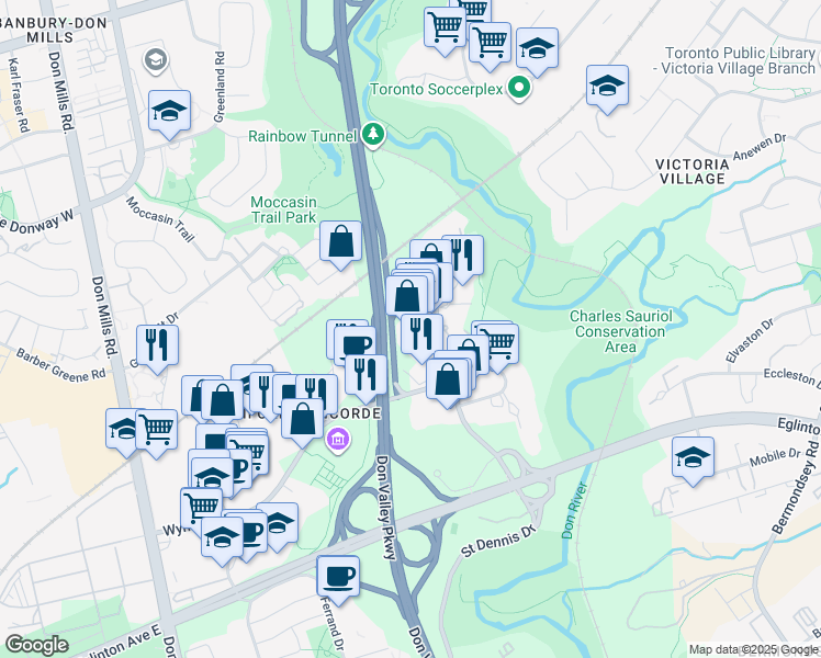 map of restaurants, bars, coffee shops, grocery stores, and more near 1 Concorde Gate in Toronto