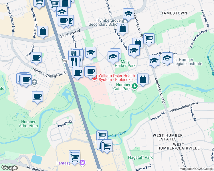 map of restaurants, bars, coffee shops, grocery stores, and more near 91 Alicewood Court in Toronto