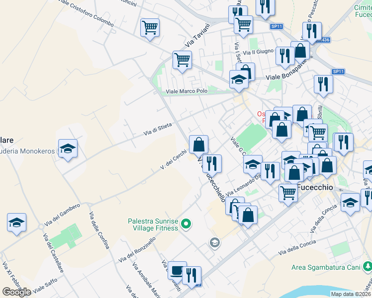 map of restaurants, bars, coffee shops, grocery stores, and more near 23 Via dei Cerchi in Fucecchio