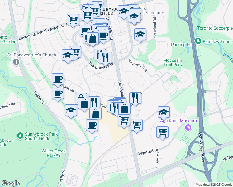 map of restaurants, bars, coffee shops, grocery stores, and more near in Toronto
