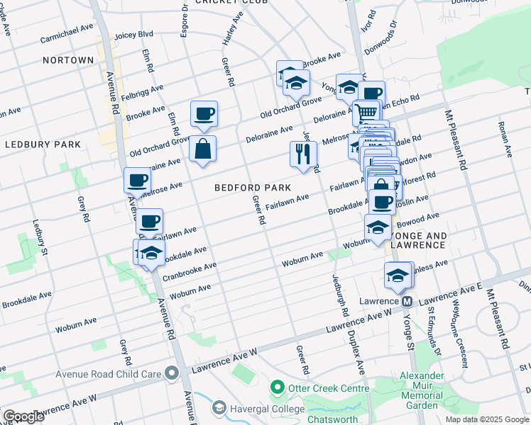 map of restaurants, bars, coffee shops, grocery stores, and more near in Toronto