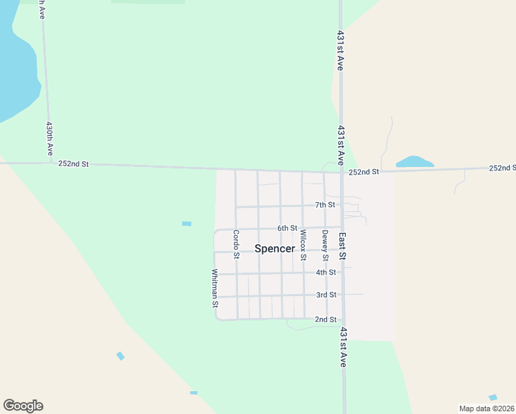 map of restaurants, bars, coffee shops, grocery stores, and more near 100 7th Street in Spencer