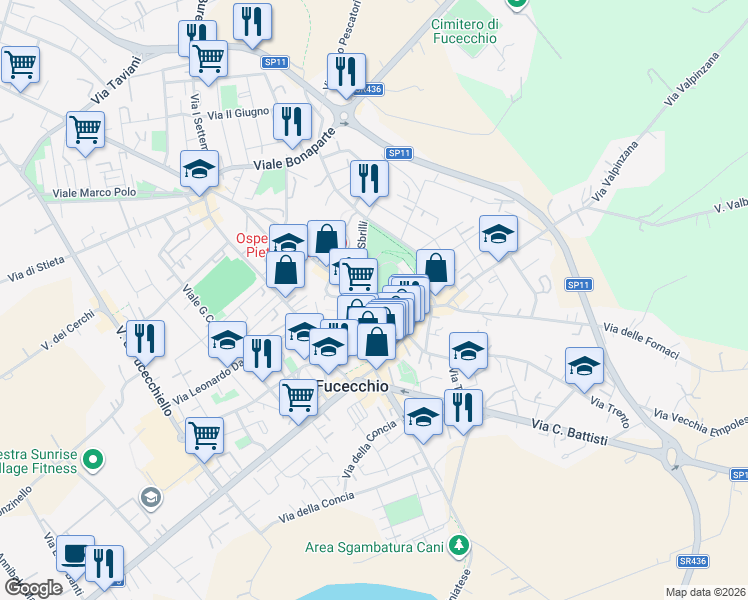 map of restaurants, bars, coffee shops, grocery stores, and more near 8 Via del Cassero in Fucecchio