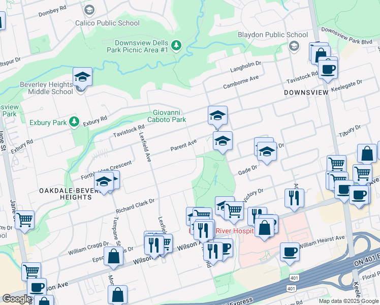 map of restaurants, bars, coffee shops, grocery stores, and more near in Toronto