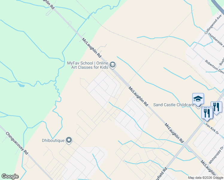 map of restaurants, bars, coffee shops, grocery stores, and more near 80 Camino Real Drive in Regional Municipality of Peel