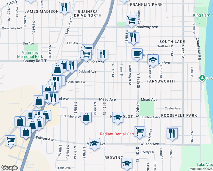 map of restaurants, bars, coffee shops, grocery stores, and more near 2311 S 15th St in Sheboygan