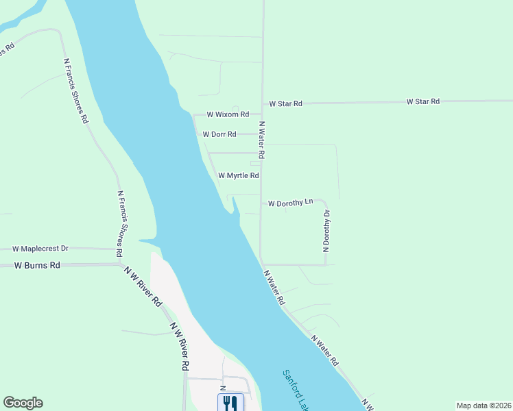 map of restaurants, bars, coffee shops, grocery stores, and more near 4087 North Water Road in Sanford