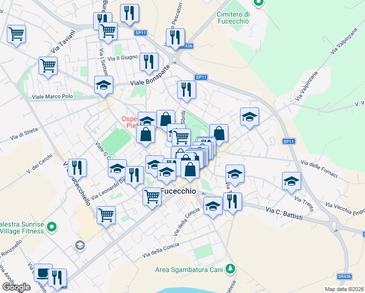 map of restaurants, bars, coffee shops, grocery stores, and more near 8 Via del Cassero in Fucecchio
