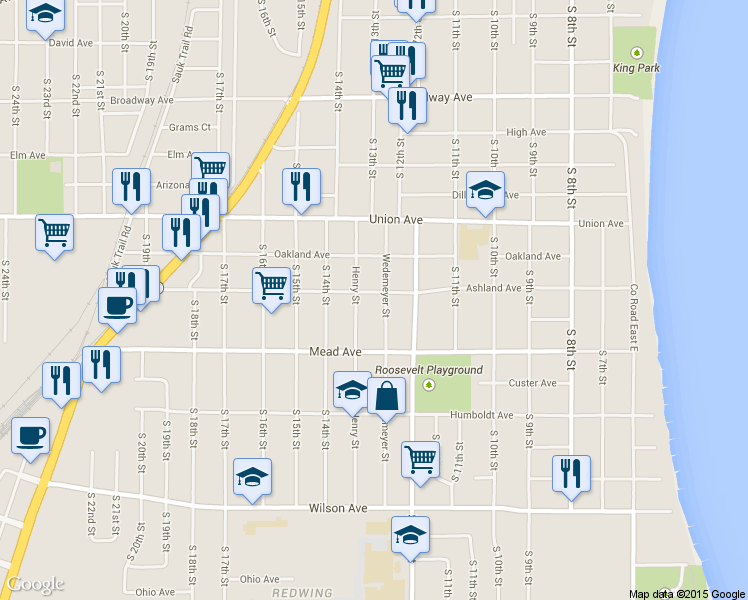 map of restaurants, bars, coffee shops, grocery stores, and more near 1245 Ashland Avenue in Sheboygan