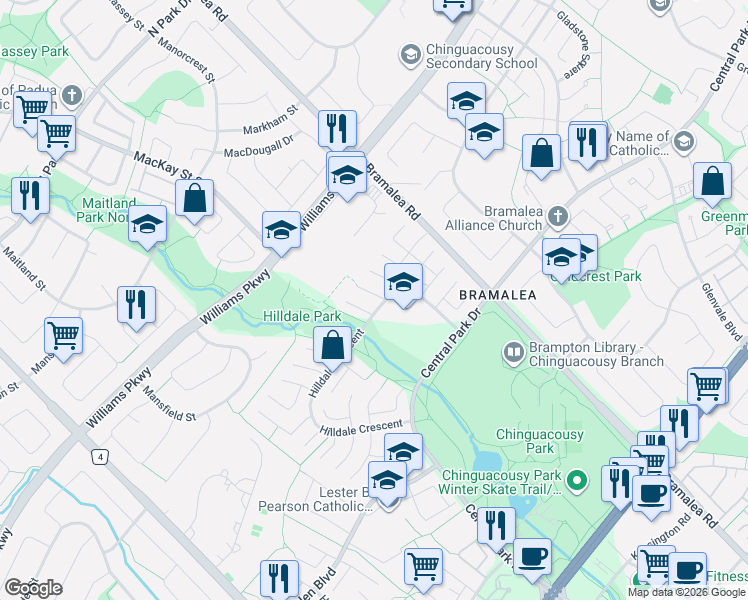 map of restaurants, bars, coffee shops, grocery stores, and more near 2 Havenbrook Court in Brampton
