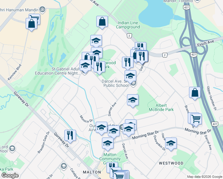 map of restaurants, bars, coffee shops, grocery stores, and more near in Mississauga