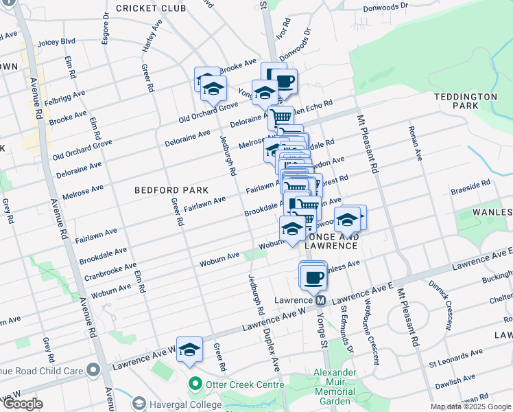 map of restaurants, bars, coffee shops, grocery stores, and more near 76 Brookdale Avenue in Toronto