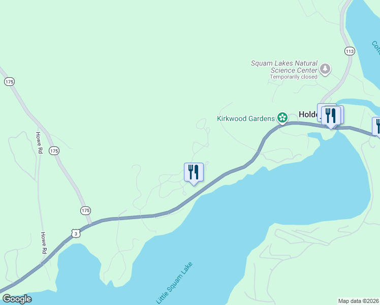 map of restaurants, bars, coffee shops, grocery stores, and more near 38 Upper Meadows Road in Holderness