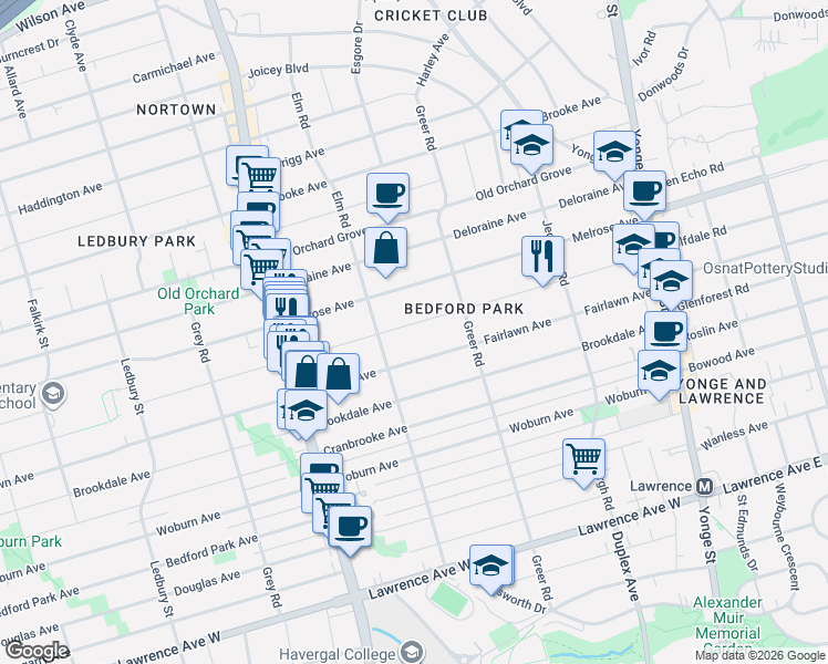 map of restaurants, bars, coffee shops, grocery stores, and more near 295 Saint Germain Avenue in Toronto