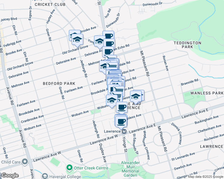 map of restaurants, bars, coffee shops, grocery stores, and more near in Toronto