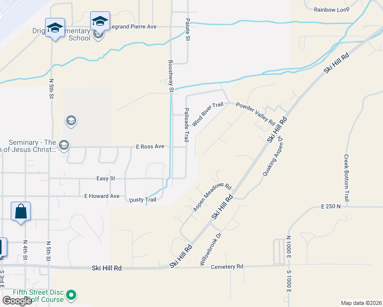 map of restaurants, bars, coffee shops, grocery stores, and more near 455 Cobblecrest Road in Driggs