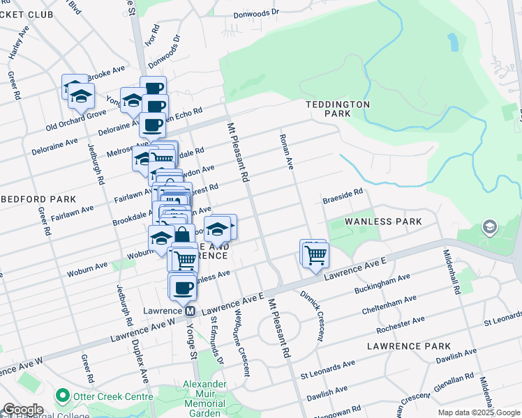 map of restaurants, bars, coffee shops, grocery stores, and more near in Toronto