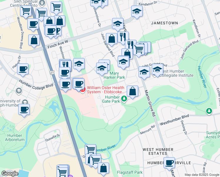 map of restaurants, bars, coffee shops, grocery stores, and more near in Toronto