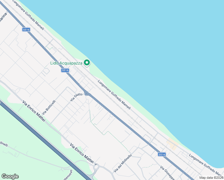 map of restaurants, bars, coffee shops, grocery stores, and more near Lungomare Mameli in Senigallia