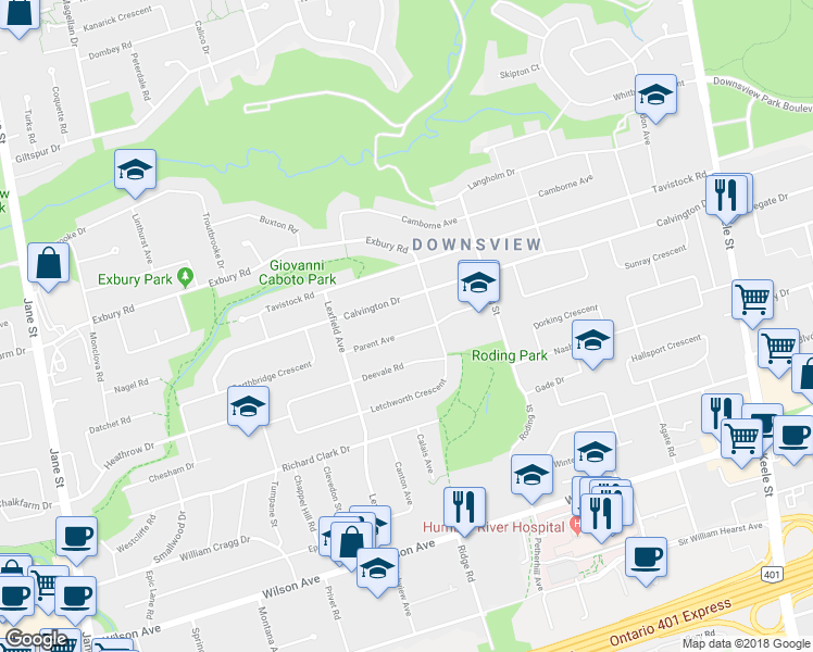 map of restaurants, bars, coffee shops, grocery stores, and more near 38 Parent Avenue in Toronto