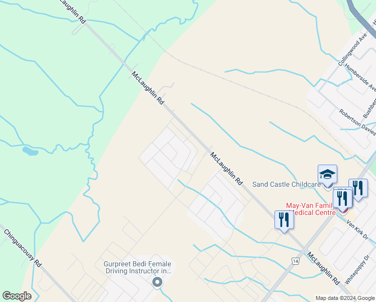map of restaurants, bars, coffee shops, grocery stores, and more near 66 Camino Real Drive in Regional Municipality of Peel