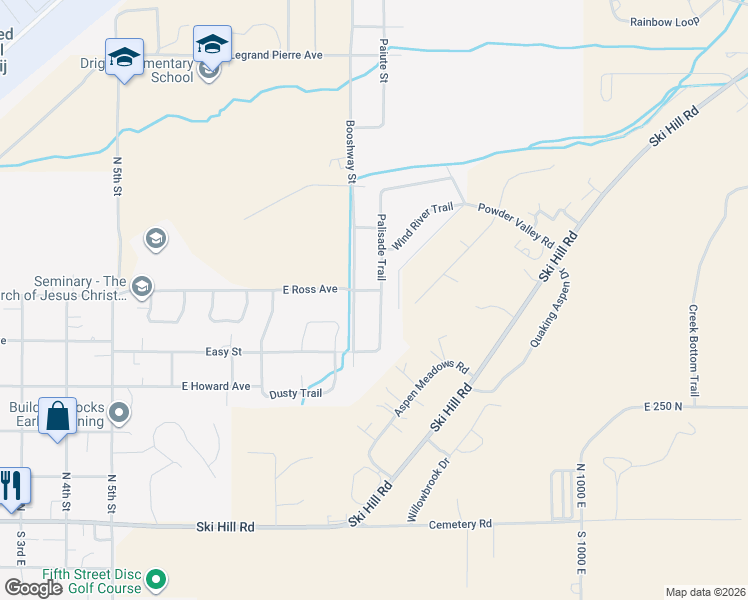 map of restaurants, bars, coffee shops, grocery stores, and more near 440 Palisade Trail in Driggs