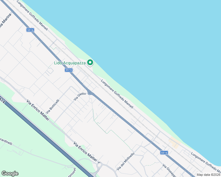 map of restaurants, bars, coffee shops, grocery stores, and more near Lungomare Mameli in Senigallia