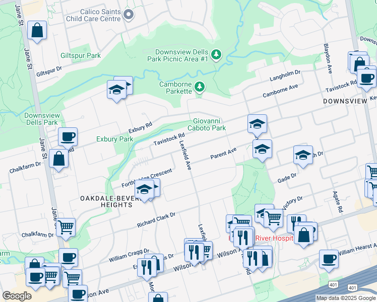 map of restaurants, bars, coffee shops, grocery stores, and more near in Toronto
