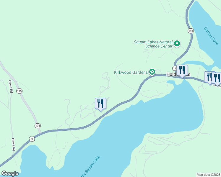 map of restaurants, bars, coffee shops, grocery stores, and more near 178 High Country Way in Holderness