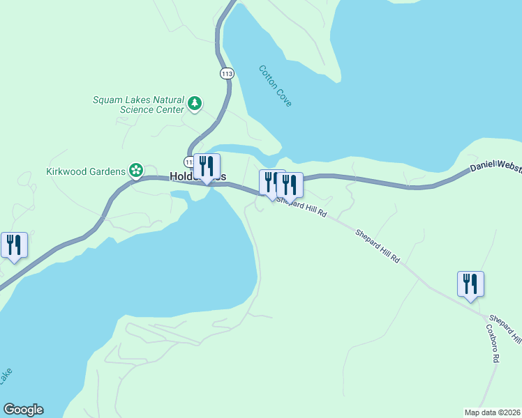 map of restaurants, bars, coffee shops, grocery stores, and more near 27 Perkins Lane in Holderness