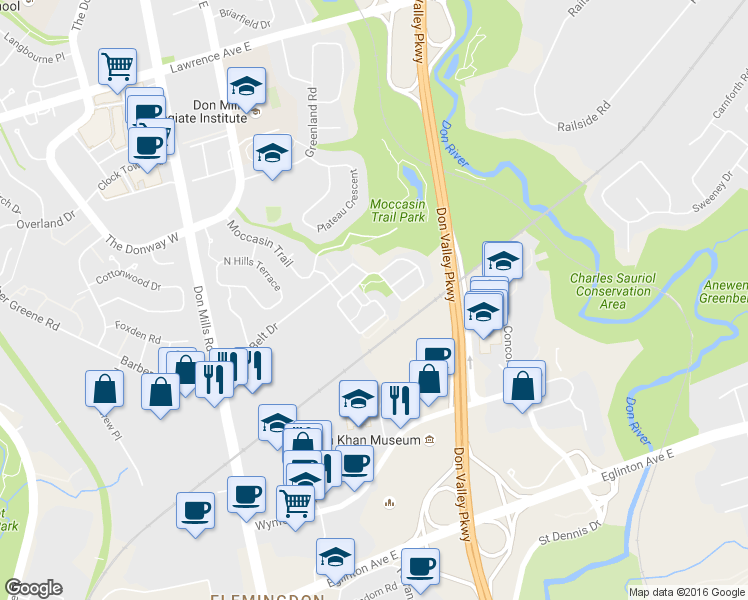 map of restaurants, bars, coffee shops, grocery stores, and more near 254 David Dunlap Circle in Toronto
