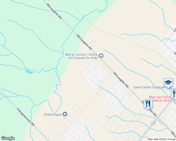 map of restaurants, bars, coffee shops, grocery stores, and more near 12046-12500 McLaughlin Road in Caledon
