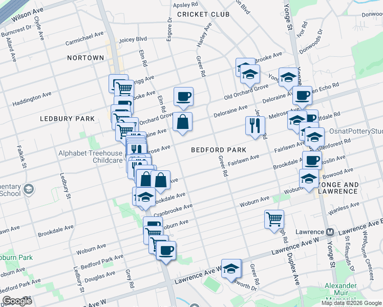 map of restaurants, bars, coffee shops, grocery stores, and more near 310 Saint Germain Avenue in Toronto