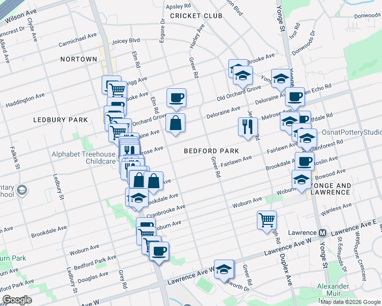 map of restaurants, bars, coffee shops, grocery stores, and more near 294 Saint Germain Avenue in Toronto