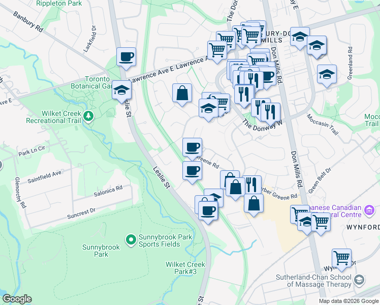 map of restaurants, bars, coffee shops, grocery stores, and more near in Toronto