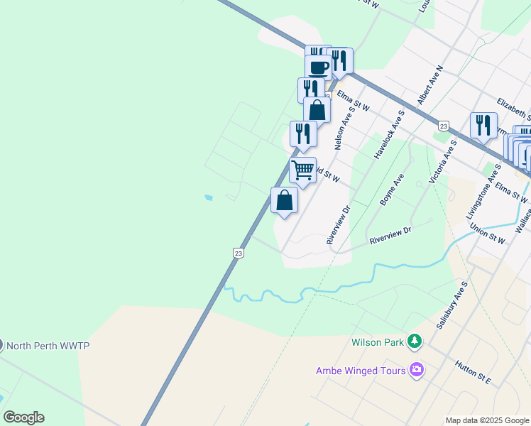 map of restaurants, bars, coffee shops, grocery stores, and more near 800 Mitchell Road South in Listowel