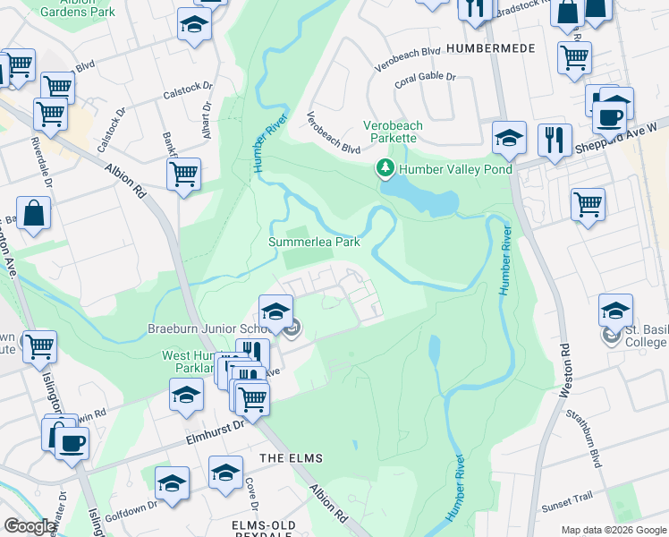map of restaurants, bars, coffee shops, grocery stores, and more near 38 Tandridge Crescent in Toronto