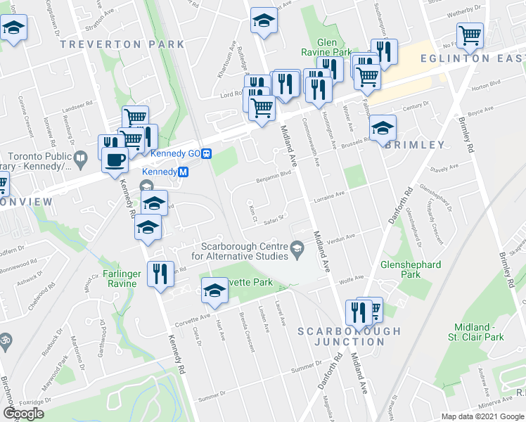 map of restaurants, bars, coffee shops, grocery stores, and more near 3 Independence Drive in Toronto