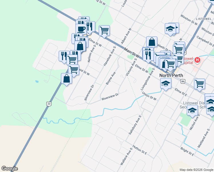 map of restaurants, bars, coffee shops, grocery stores, and more near in Listowel