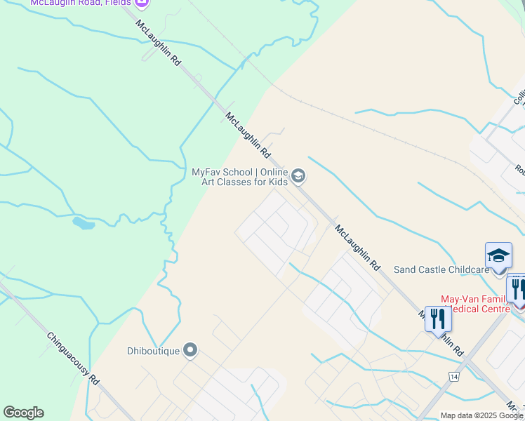 map of restaurants, bars, coffee shops, grocery stores, and more near 12046-12500 McLaughlin Road in Caledon