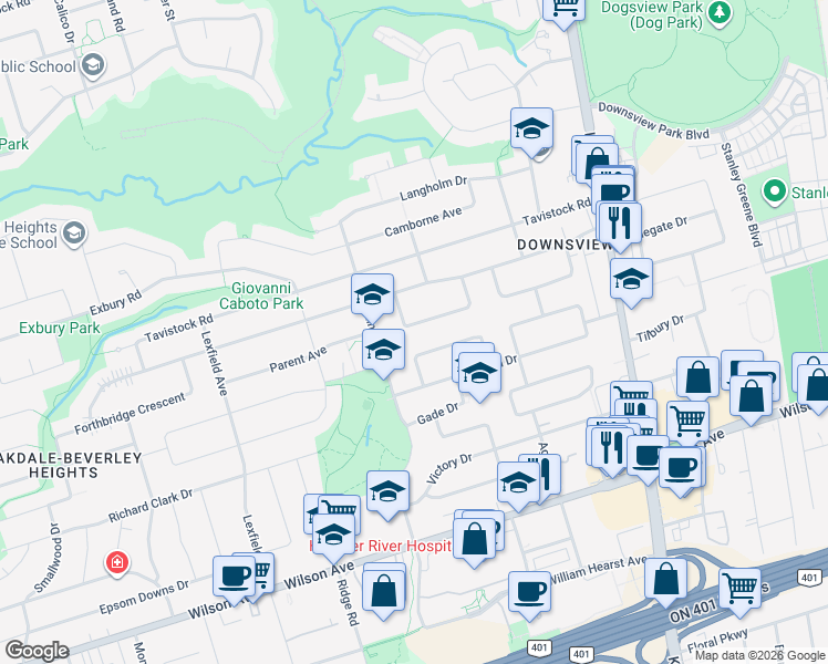 map of restaurants, bars, coffee shops, grocery stores, and more near 41 Compton Crescent in Toronto