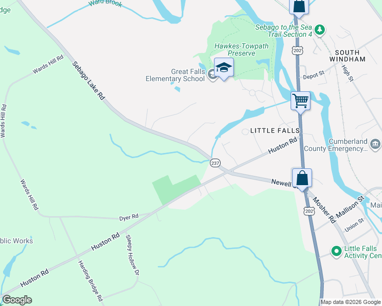 map of restaurants, bars, coffee shops, grocery stores, and more near 26 Sebago Lake Road in Gorham