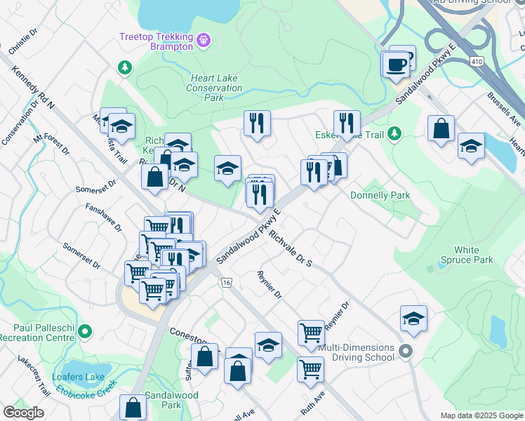 map of restaurants, bars, coffee shops, grocery stores, and more near 230 Sandalwood Parkway East in Brampton