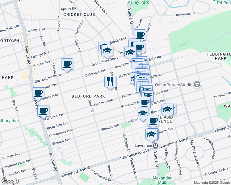 map of restaurants, bars, coffee shops, grocery stores, and more near in Toronto