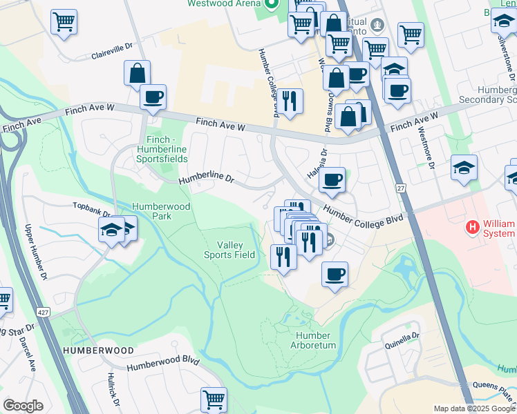 map of restaurants, bars, coffee shops, grocery stores, and more near in Toronto