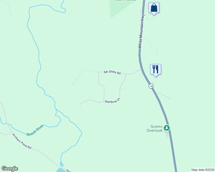 map of restaurants, bars, coffee shops, grocery stores, and more near 5 Sunnyview Drive in Ossipee